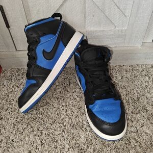 Jordan 1 Mid Sneakers Black and Royal Blue Colorway Unisex Size 1.5 Youth